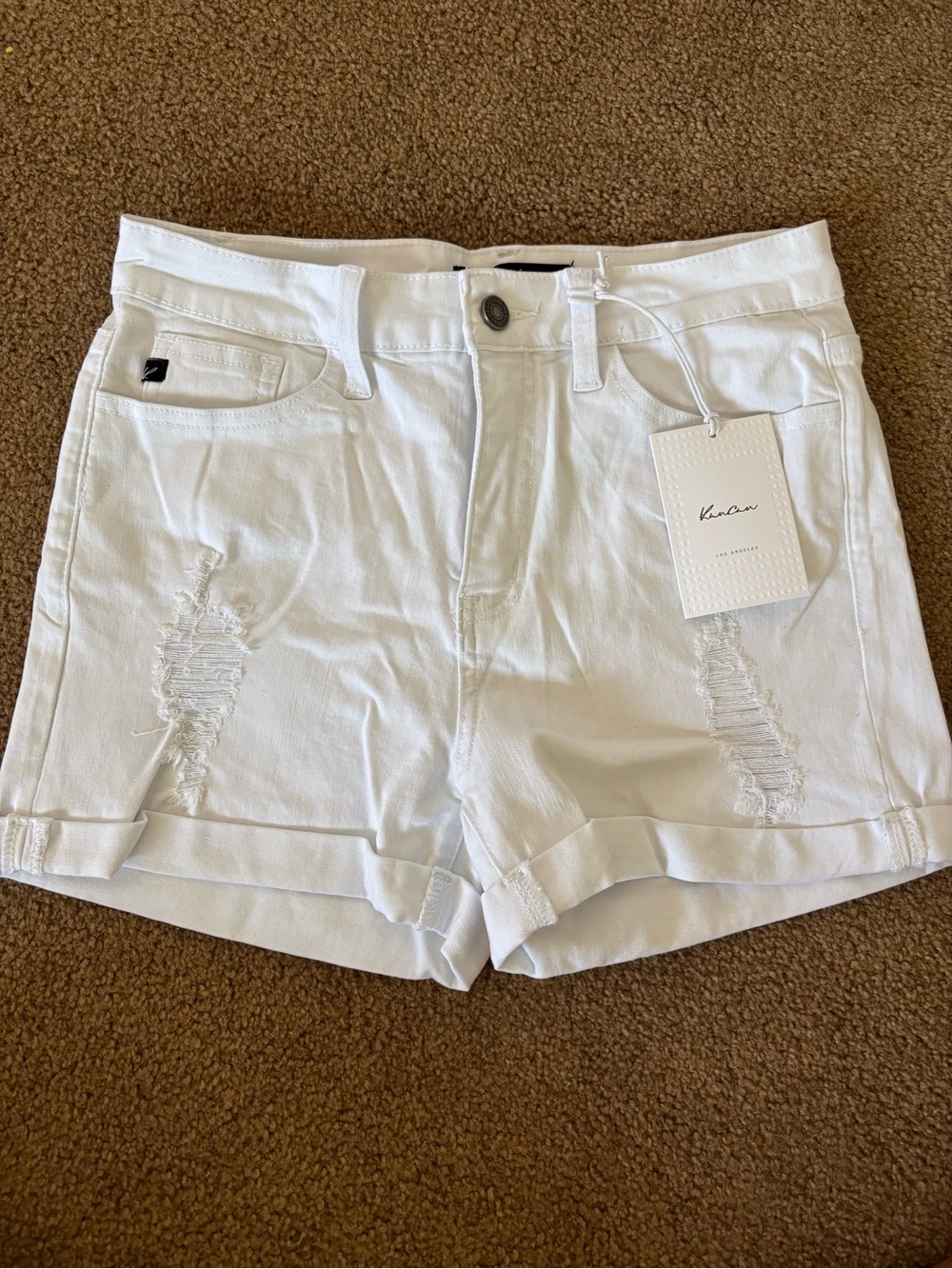 KanCan White Distressed Cuffed Denim Shorts W27